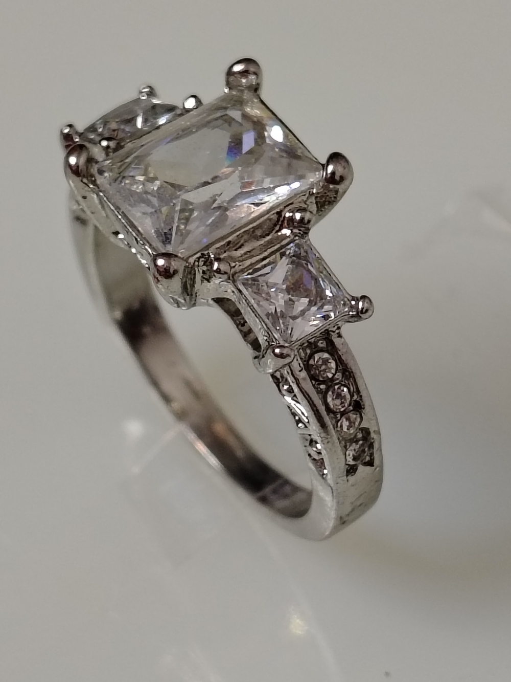 Classic Silver-Tone White Cubic Zirconia Three-Stone Ring
